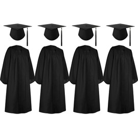 Sintege 4 Set Bulk Graduation Gown and Cap Graduation Robe and Matte Gown for 2025 High School College Graduation(48 Inch,Black)