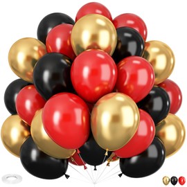 Red Black and Gold Balloons, 60Pcs 12 Inch Red and Black Party Balloons Latex Balloons Casino Theme Party Decoration for Birthday Party Wedding Graduation New Year Festival Decorations