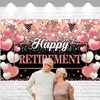 FHGG Happy Retirement Party Backdrop Banner Decorations Rose Gold Large