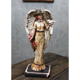 Rustic Western Cowgirl Angel Wearing Cowboy Hat With Dove In Her Hand Figurine