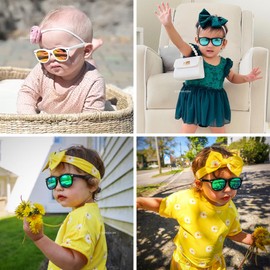 COASION Bendable Flexible Polarized Baby Sunglasses with Strap for Newborn Infant Boys Girls Age 0-24 Months CA9018 (Purple/Purple Mirror+White/Orange Mirror)