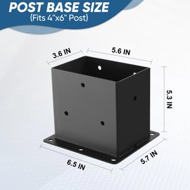 CYGIVC 6 Pack 4x6 Heavy Duty Metal Post Base Brackets, 3.6"x5.6" Inner No Wobble Square Post Support, Rust Resistant with Hardware for Fence, Porch, Pergola, Mailbox, Wood to Concrete Installation