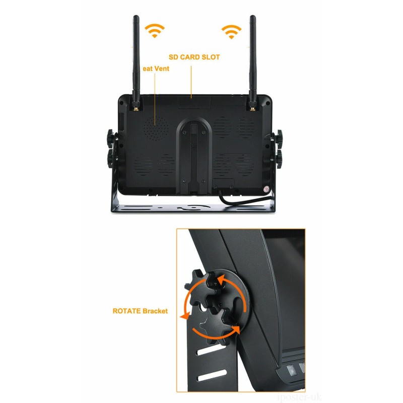 iPoster 7" Quad Car Monitor DVR Record Digital Wireless Backup