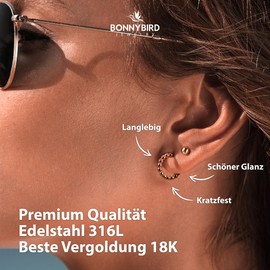 BONNYBIRD® Premium Women's Earrings Made of Surgical Steel – Very Skin-friendly & Waterproof Stud Earrings in Silver, Gold & Rose Gold, Stainless Steel, Not applicable