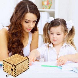 MINGZE Wooden Music Box - Hand Crank Musical Box, A variety of styles Hand Engraved Wooden Music Box, for Home Decoration Crafts Birthday Gift (Beauty and the beast（wood color）)