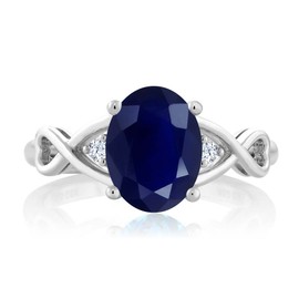 Gem Stone King 2.59 Cttw Blue Sapphire 3-Stone Engagement Ring For Women | 925 Sterling Silver | Oval 9X7MM | Gemstone Birthstone | Available in size 5, 6, 7, 8, 9