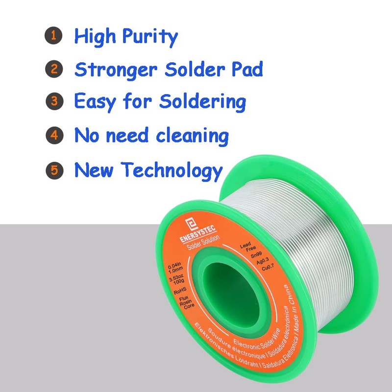 E ENERSYSTEC Lead Free Solder Wire Rosin Core 1.0mm 100g,