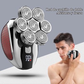 Afeitadora Cabeza para Hombre 7D, WTDD 6 en 1 Afeitadora Eléctrica Impermeable, Máquina de Afeitar Uso en Húmedo y Seco USB Recargable con Pantalla LED, Recortadora Barba Multifuncional para Barba, Nariz, Cabello