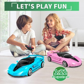 Bloolilies Remote Control Car for Kids Boys Girls Toys Age 3 4 5 6 7 8-12 Years, Hobby RC Racing Car Toys with Cool Led Lights Christmas Birthday Gifts-Blue & Pink