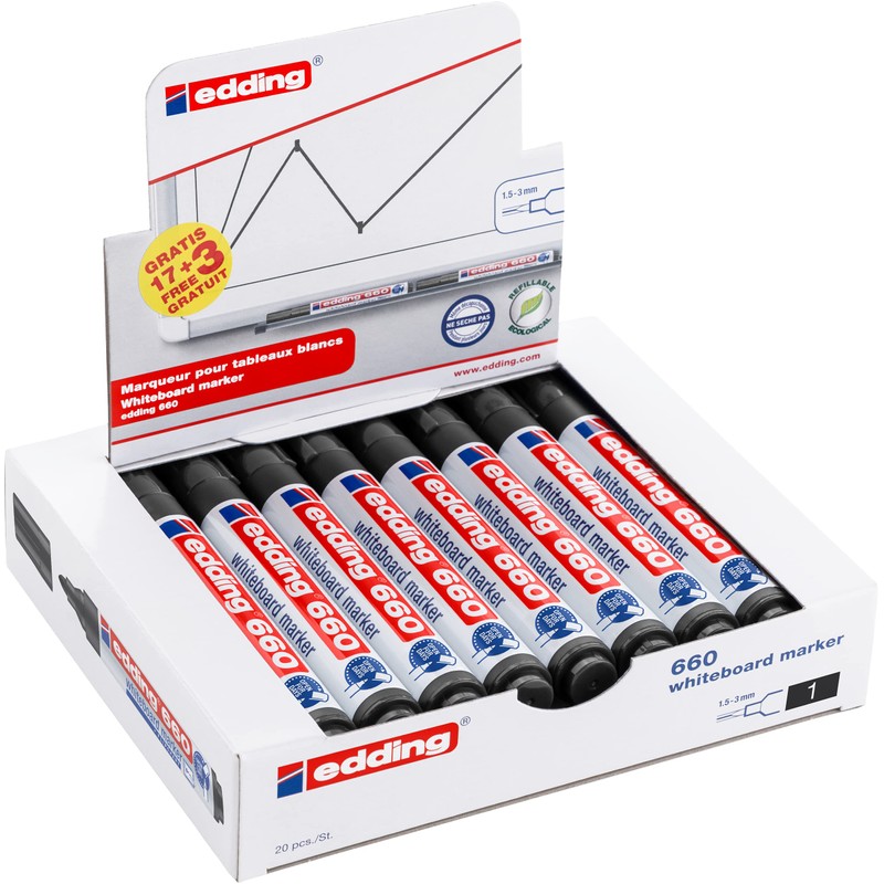 Edding 660 Whiteboard Markers - Black - 20 Markers -