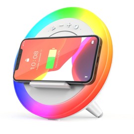 Bluetooth Speaker Night Lights, Wireless Charging Kids Speaker, Color Changing Modern Bluetooth Lamp,Teenage Boys Girls Gifts Ideas (15W Wireless Charging with Battery)