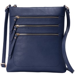 Solene Crossbody Purse Bag Functional Multi Pocket Triple Zipper Purse Adjustable Strap-WU093(Navy)