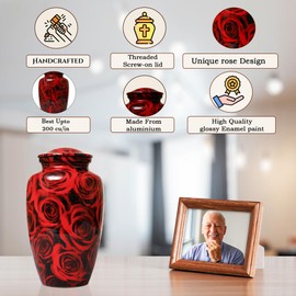 Bhartiyaa Handicraft Red Rose Cremation Urn for Human Ashes – Memorial Urn for Adult Male & Female, Holds Up to 200 lbs, for Home or Burial (Design 9)