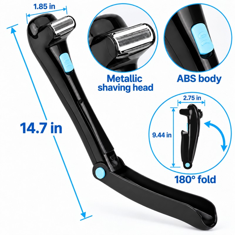 Electric Back Shaver for Men, Foldable Long Handle Body Groomer,