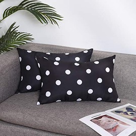 Eternal Beauty Pack of 2 Outdoor Pillow Covers Lumbar Pillow Cases for Patio Outdoor Pillows, Black Polka Dot, 12X20 inches