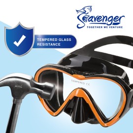 Seavenger Diving Dry Top Snorkel Set with Trek Fin, Single Lens Mask and Gear Bag, S/M - Size 4.5 to 8.5, Gray/Clear Red