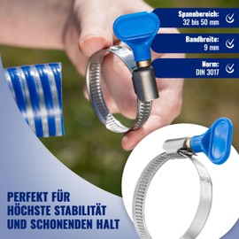 Poppstar 10x Hose Clamps with Wing Nut Stainless Steel Clamping Range 32-50 mm W2 Quality Blue