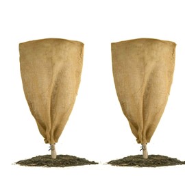 Agfabric Burlap Plant Covers Freeze Protection, 32in x 40in Warm Plant Frost Blankets with Drawstring, Reusable Frost Protection Cloths for Outdoor Plants, 2 Pack