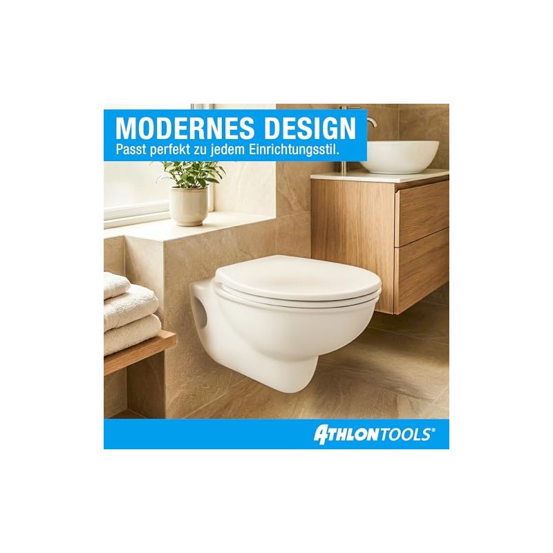 ATHLON TOOLS Toilet Lid with Soft-Close O-Shape - Duroplast Toilet