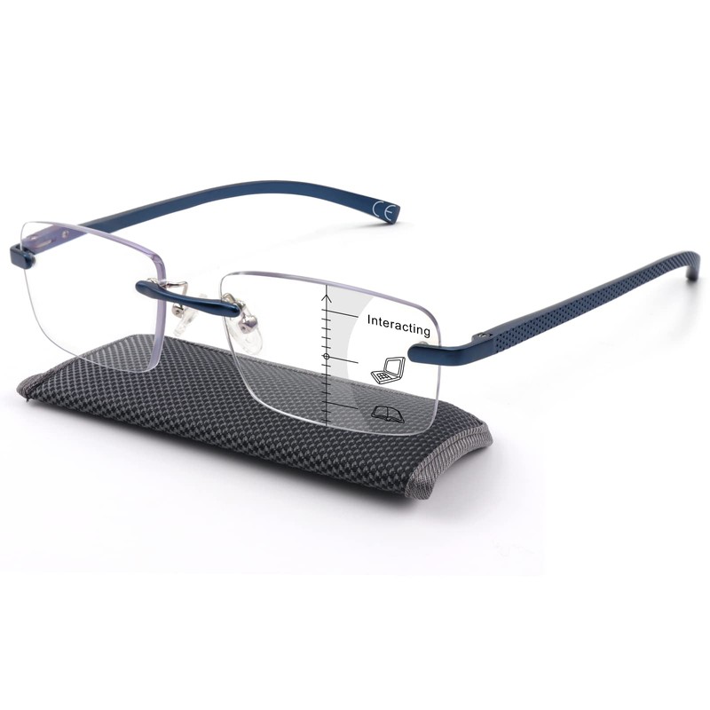 Missfive Premium Aluminum Progressive Multifocus Reading Glasses Men Blue Light