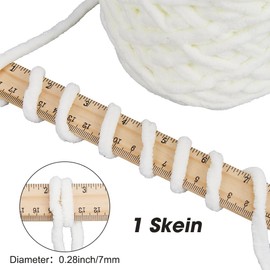 CRASPIRE White Chenille Chunky Yarn for Crocheting Super Bulky Skein 7mm Thick 3.5oz 72yds Fluffy Soft Bulky Thick Fluffy Fuzzy Soft Velvet Hand Knitting Blanket Weaving DIY Amigurumi