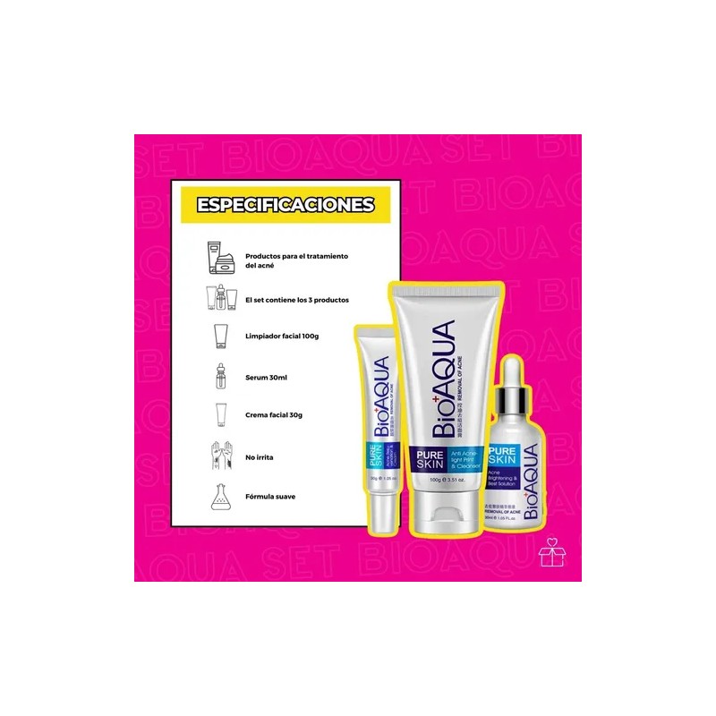 Set De 3 Pure Skin Bioaqua Retira Acne Espinillas Grasa