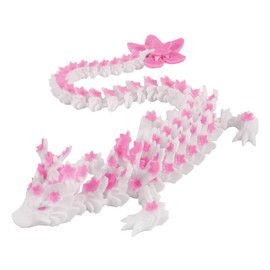 ZYEKIU 3D Dragon with Chinese Dragon Shape, Dragon Toy with Dreamy Colours, 3D Printer Dragon with Sakura Elements, for Easter Gifts Children, Decoration for Home (Pink and White)