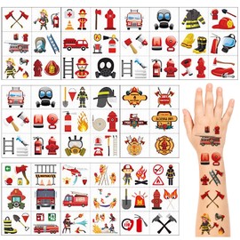 Fire Brigade Tattoo Children, 10 Sheets Children's Tattoos, Skin-Friendly, Temporary Tattoos Stickers for Children, Fireman Cartoon Stickers as Children's Birthday Gifts