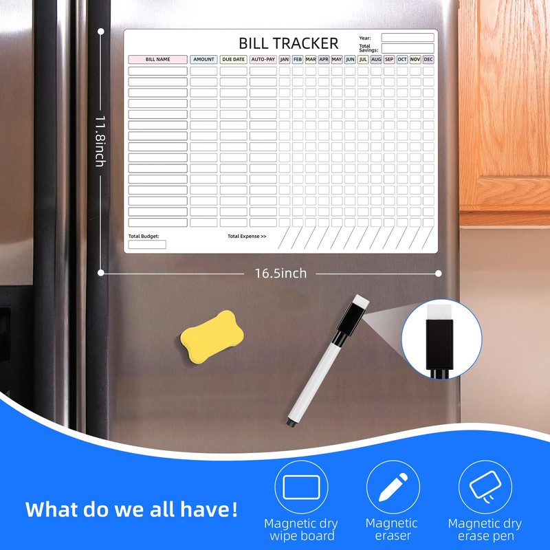 Monthly Bill Payment Checklist Magnetic Whiteboard for Refrigerator-Bill Payment Tracker