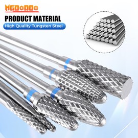 Mgoodoo 6PCS Nail Drill Bits, 3/32'' Efile Nail Drill Bits, Professional Tungsten Steel Electric Nail File Bits, Cuticle Drill Bits for Acrylic and Gel Nails With Cleaning Brush