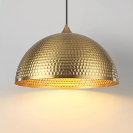 HOLOHATAL Gold Pendant Light 16 inch, Hammered Large Dome Pendant Light, Industrial Farmhouse Pendant Lights Kitchen Island, Gold Island Pendant Lights for Kitchen, Dining Room Living Room 1 Pack