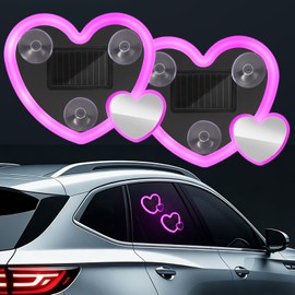 2Pcs Car LED Ambient Light, Solar Powered Heart Shape Lights (1Pcs(Double Hearts))