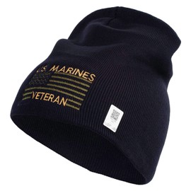 US Marine Veteran Flag Symbol Embroidered 8 Inch Short Beanie Made in USA - Navy OSFM