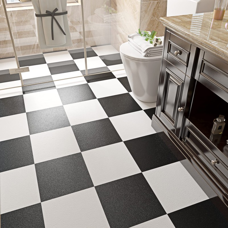 FunStick Black Peel and Stick Floor Tile Waterproof 12x12 in