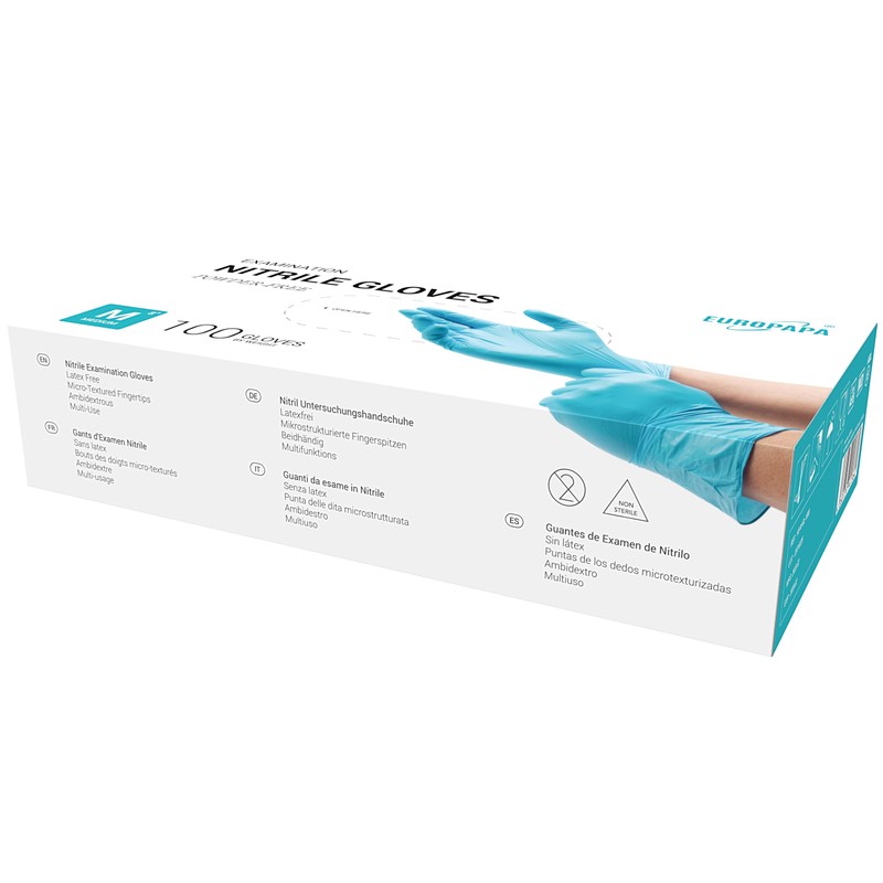 EUROPAPA® Disposable Nitrile Examination Gloves, Powder–Free, Latex–Free, Sterile, Box of