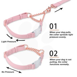 Soft Leather Martingale Collar for Dogs, Rose Gold Chain Limited Slip Collars with Quick Release Buckle, Stylish Adjustable Nylon No Pull Training Collar for Small Medium Large Dogs Pink Medium