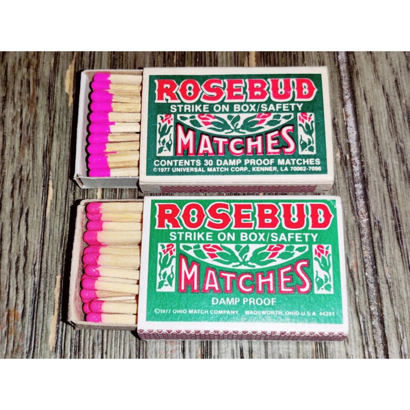 2 Vintage Boxes of Rosebud Matches Strike On Box Safety