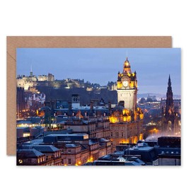 Wee Blue Coo Edinburgh Castle Night City View Birthday Art Sealed Greeting Card Plus Envelope Blank inside