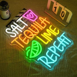 Xixkilly Tequila Neon Sign for Wall Decor Salt Bar Neon Light Tequila Lime Repeat LED Neon Sign Colorful Letter Neon Light Up Sign for Bar Shop Man Cave Kitchen Decoration