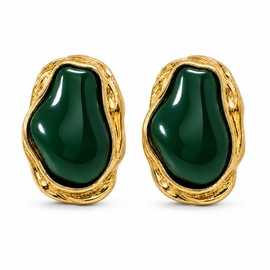 Green Earrings for Women Trendy Chunky Gold Earrings Vintage Green Stud Earrings Irregular Statement Jewelry Gift for Women 14K Gold Plated Emerald Color Aesthetic Studs