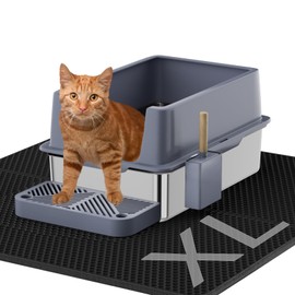 MODCART Stainless Steel Cat Litter Box with Lid, Extra Large Metal Kitty Litter Box with Scoop, Litter Mat