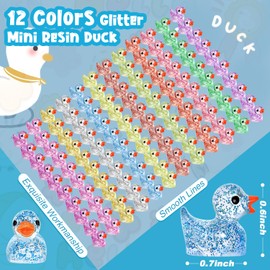 GOKUPOK 120 Pcs Glitter Mini Resin Ducks 12 Colors Little Duck Figures Tiny Ducks for DIY Garden Micro Landscape Aquarium Potted Dollhouse Decoration Decor