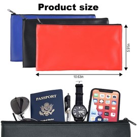 YOYEAH Pack of 3 Wallets Bank Bags Made of Faux Leather 27 x 15 cm - Zip Wallet for A5 Documents, Perfect Banknote Storage, Blue, red, black.