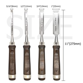CAQUXIL 11" Professional Wood Chisel Sets for Woodworking, CR-V Steel Beveled Edge Blade Woodworking Tools, Woodworking Tools Set- 4 Pack