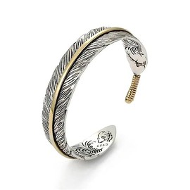 Pingyongchang Feather Bracelet Vintage Silver Adjustable Feather Bracelet Charm Bracelet Simple Retro Cuff Jewelry for Women Men-gold