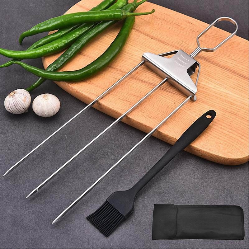 Skewer 3 Prong Stainless Steel Reusable Skewers Easy Food Removal
