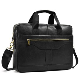 Genuine Leather Briefcase for Men, Laptop Computer Shoulder Bag With Strap, 15.6 Inch Business Travel Work Handbag, 3317 Black