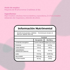 INOSITOL 40:1 MYO y D-CHIRO | NatGel Inositol 40:1 - Myo y D-Chiro Puro | Salud Hormonal de la Mujer (60 Tabletas)