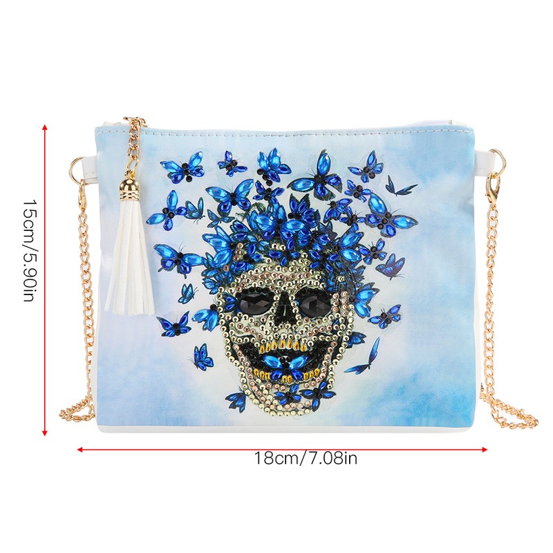 Diamond Painting Wallet White PU Leather Skull Pattern Chain Bag
