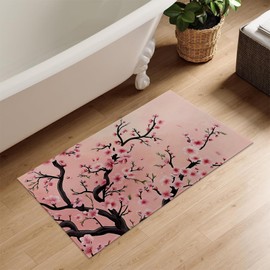 Kibue Cherry Blossom Pattern Indoor Door Mat, Welcome Entry Pink Floral Doormat for Interior Porch, Front Door, Kitchen, 17"×29.5", with Non Slip Backing, Door Mats Gifts for Apartment, Home Decor